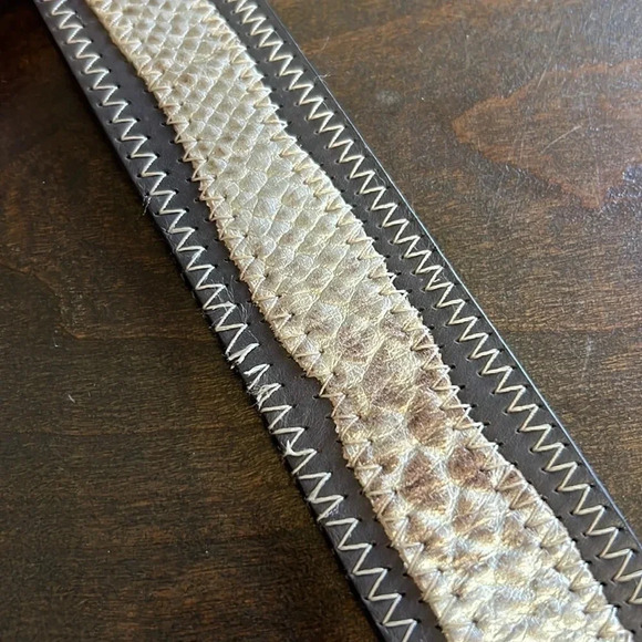 Enmon Metallic Leather Belt Texured M Gray Brown Silver Vintage Snake Print - Picture 7 of 7